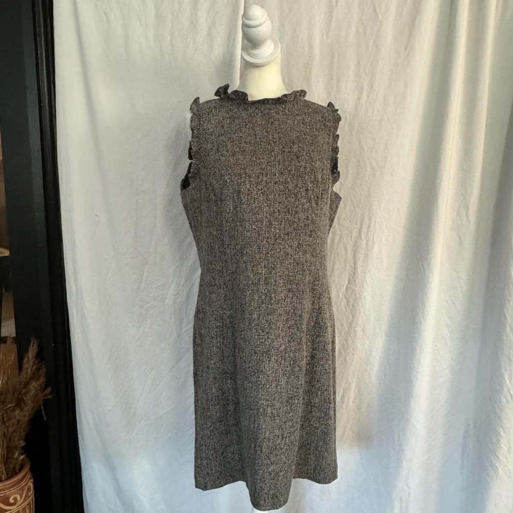 LOFT - grey pencil line mini dress with gingham ruffles - size 10